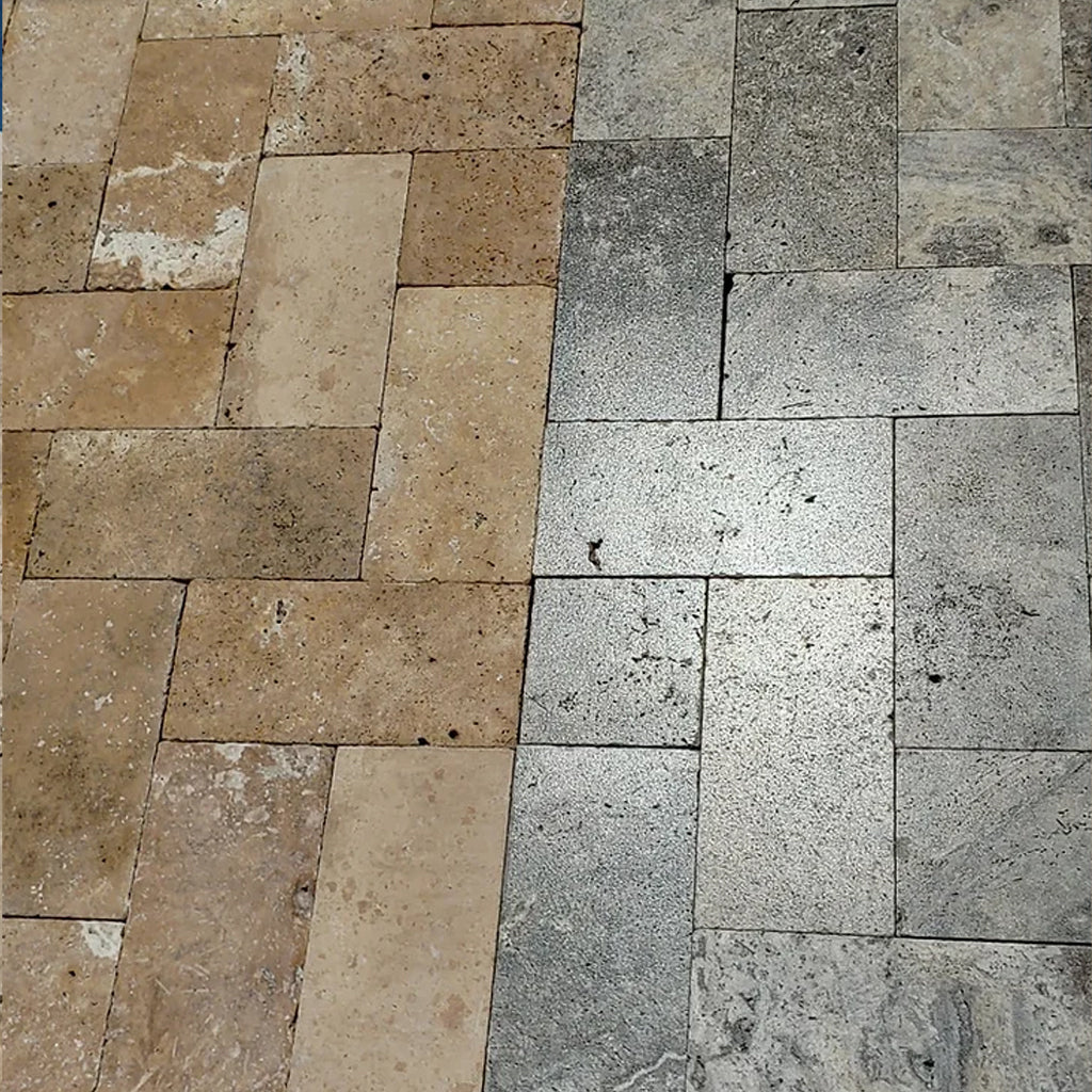 Before and after Cobble Grip is a water based semi-gloss finish sealer that helps protect travertine, natural stone and dense concrete pavers. Cobble Grip will provide resistance to UV, mildew and staining. Cobble Grip dries clear and cleans up with water on driveways, patios, walkways, and pool decks. Cobble Grip is eco-friendly.