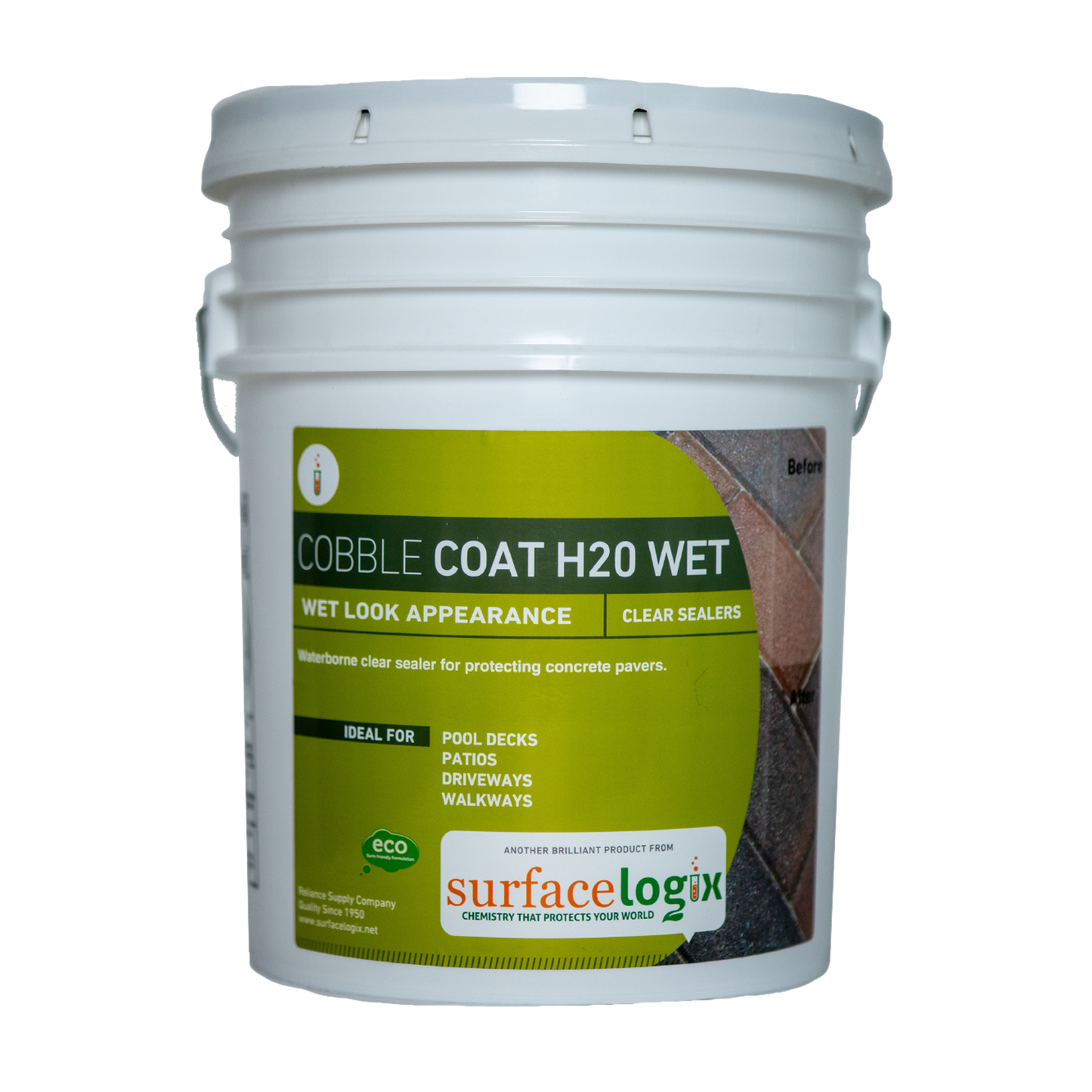 Surfacelogix Cobble Coat H20 Wet Look Clear Sealer 5 gallon bucket.