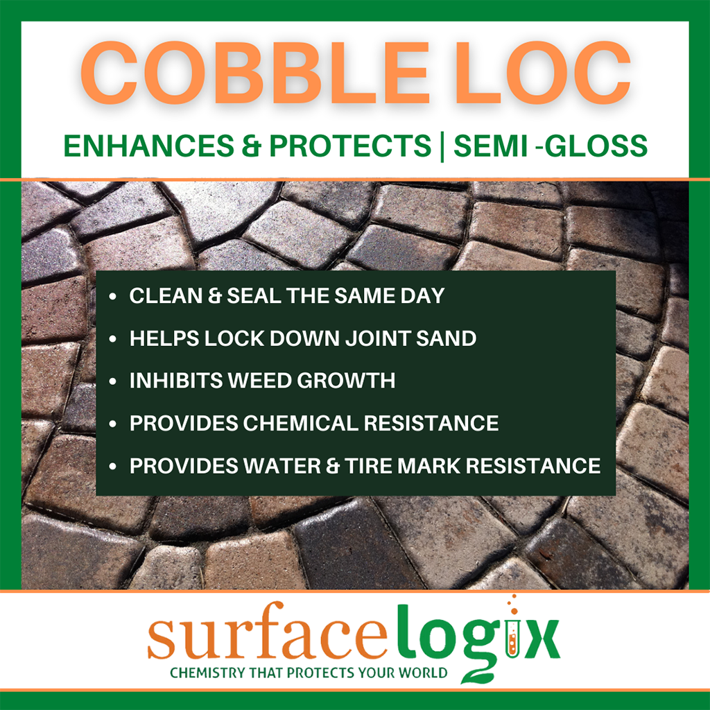 Surface Logix Cobble Loc Clear Sealer with Grip for pavers and driveways. Same day sealer infographic 2
