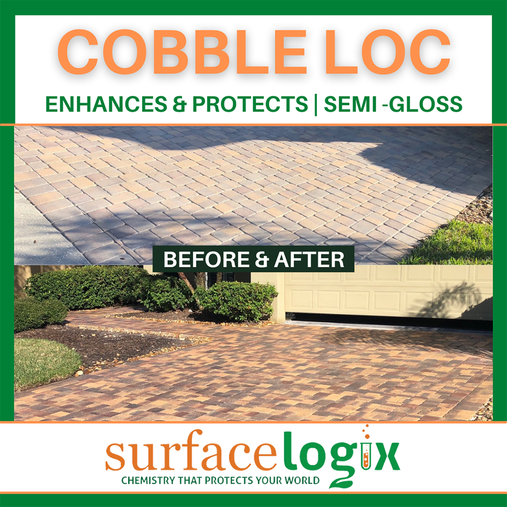 Surface Logix Cobble Loc Clear Sealer with Grip for pavers and driveways. Same day sealer infographic 7
