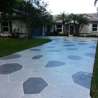 Grey painted driveway Surfacelogix Colorcrete water based tinted concrete sealer 100% waterborne acrylic resins with hard, semi-gloss film 