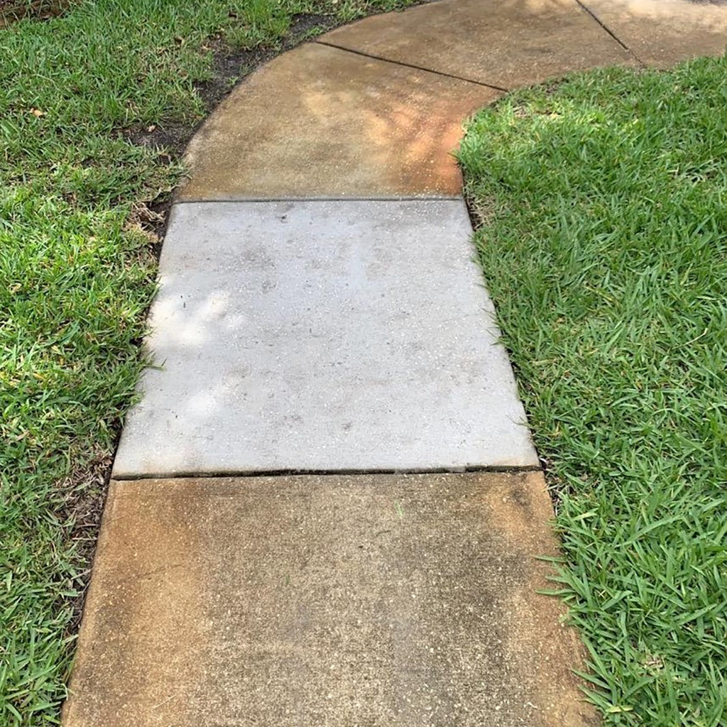 Surface Logix cobble oxhide concentrated rust remover before and after on sidewalk