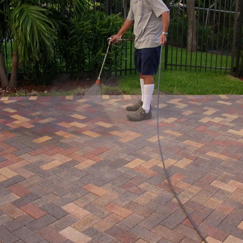 Spraying on Cobble Coat High Solids is a clear, solvent-based sealer to protect and beautify brick pavers, concrete floors, and Texture Deck. An enhanced, wet look appearance with semi-gloss finish, Cobble Coat High Solids is made from 100% acrylic resins and provides water and UV light resistance with unusually good adhesion.