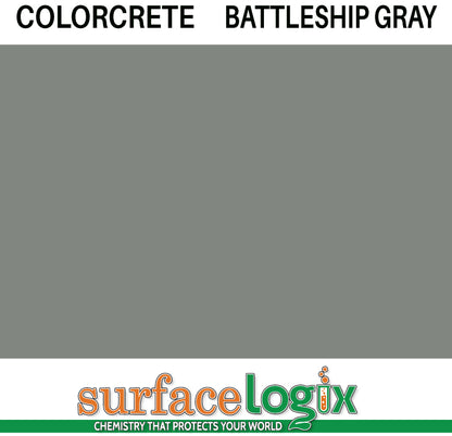 Battleship Gray Colorcrete pigmented water based concrete sealer is a unique blend of 100% waterborne acrylic resins that will leave a hard, semi-gloss film, protecting interior and exterior concrete surfaces, Surfacelogix Texture Deck Systems, and aged asphalt. Often used in staining concrete. 30 custom colors available.