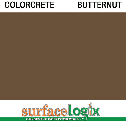 Butternut Colorcrete pigmented water based concrete sealer is a unique blend of 100% waterborne acrylic resins that will leave a hard, semi-gloss film, protecting interior and exterior concrete surfaces, Surfacelogix Texture Deck Systems, and aged asphalt. Often used in staining concrete. 30 custom colors available.