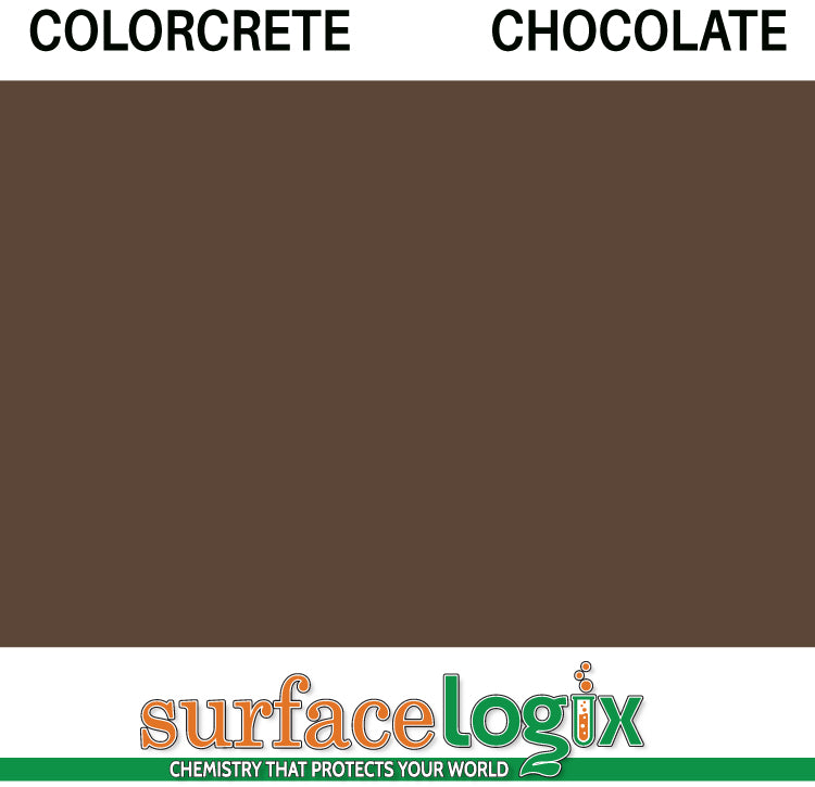 Chocolate Colorcrete pigmented water based concrete sealer is a unique blend of 100% waterborne acrylic resins that will leave a hard, semi-gloss film, protecting interior and exterior concrete surfaces, Surfacelogix Texture Deck Systems, and aged asphalt. Often used in staining concrete. 30 custom colors available.
