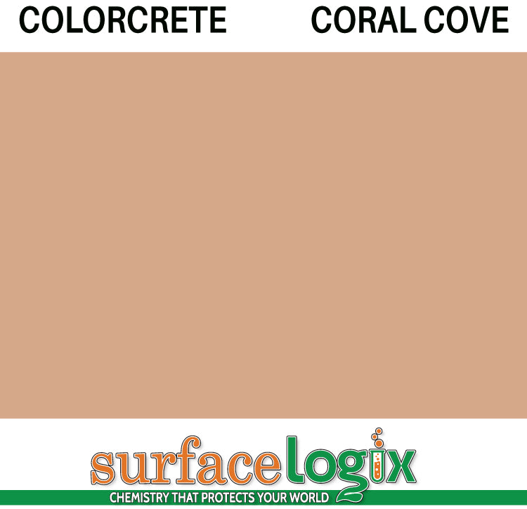 Coral Cove Colorcrete pigmented water based concrete sealer is a unique blend of 100% waterborne acrylic resins that will leave a hard, semi-gloss film, protecting interior and exterior concrete surfaces, Surfacelogix Texture Deck Systems, and aged asphalt. Often used in staining concrete. 30 custom colors available.