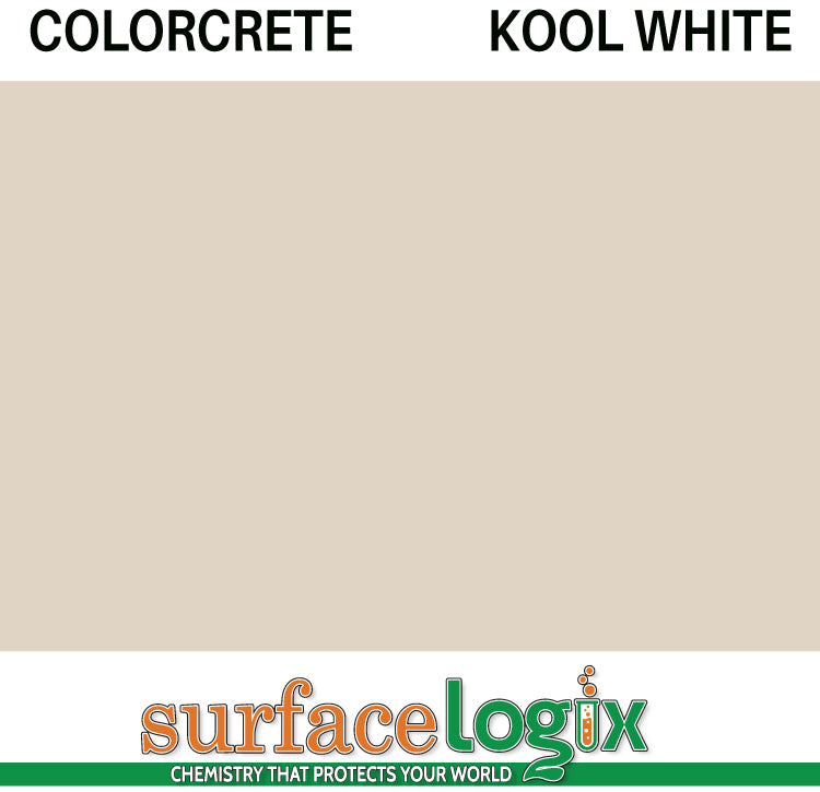 Kool White Colorcrete pigmented water based concrete sealer is a unique blend of 100% waterborne acrylic resins that will leave a hard, semi-gloss film, protecting interior and exterior concrete surfaces, Surfacelogix Texture Deck Systems, and aged asphalt. Often used in staining concrete. 30 custom colors available.