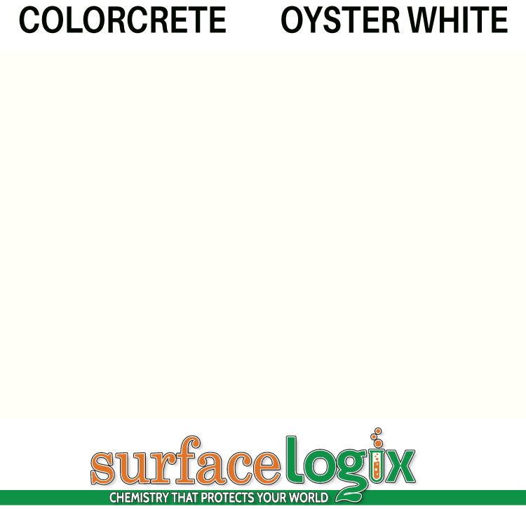 Oyster White Colorcrete pigmented water based concrete sealer is a unique blend of 100% waterborne acrylic resins that will leave a hard, semi-gloss film, protecting interior and exterior concrete surfaces, Surfacelogix Texture Deck Systems, and aged asphalt. Often used in staining concrete. 30 custom colors available.