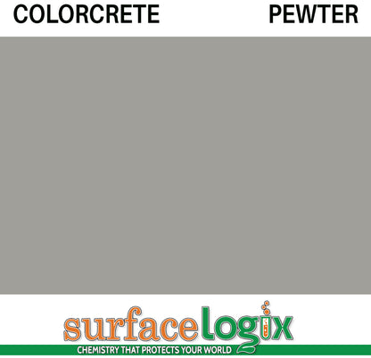 Pewter Colorcrete pigmented water based concrete sealer is a unique blend of 100% waterborne acrylic resins that will leave a hard, semi-gloss film, protecting interior and exterior concrete surfaces, Surfacelogix Texture Deck Systems, and aged asphalt. Often used in staining concrete. 30 custom colors available.