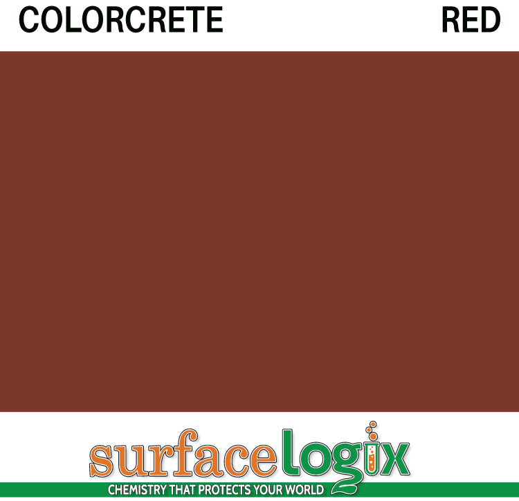 Red Colorcrete pigmented water based concrete sealer is a unique blend of 100% waterborne acrylic resins that will leave a hard, semi-gloss film, protecting interior and exterior concrete surfaces, Surfacelogix Texture Deck Systems, and aged asphalt. Often used in staining concrete. 30 custom colors available.