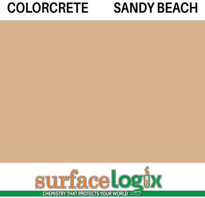 Sandy Beach Colorcrete pigmented water based concrete sealer is a unique blend of 100% waterborne acrylic resins that will leave a hard, semi-gloss film, protecting interior and exterior concrete surfaces, Surfacelogix Texture Deck Systems, and aged asphalt. Often used in staining concrete. 30 custom colors available.