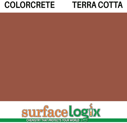Terra Cotta Colorcrete pigmented water based concrete sealer is a unique blend of 100% waterborne acrylic resins that will leave a hard, semi-gloss film, protecting interior and exterior concrete surfaces, Surfacelogix Texture Deck Systems, and aged asphalt. Often used in staining concrete. 30 custom colors available.