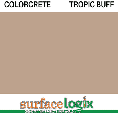 Tropic Buff Colorcrete pigmented water based concrete sealer is a unique blend of 100% waterborne acrylic resins that will leave a hard, semi-gloss film, protecting interior and exterior concrete surfaces, Surfacelogix Texture Deck Systems, and aged asphalt. Often used in staining concrete. 30 custom colors available.