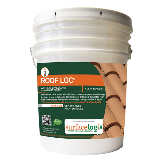 Roof Loc is water-based protection for concrete/cement roof tiles/shingles. Resists ultraviolet light, fading, mildew, algae, etc. to keep your roof looking great longer between cleanings! Clean and seal in the same day, even on damp surfaces. Bring back the beauty and protect your roof with eco-friendly Roof Loc!
